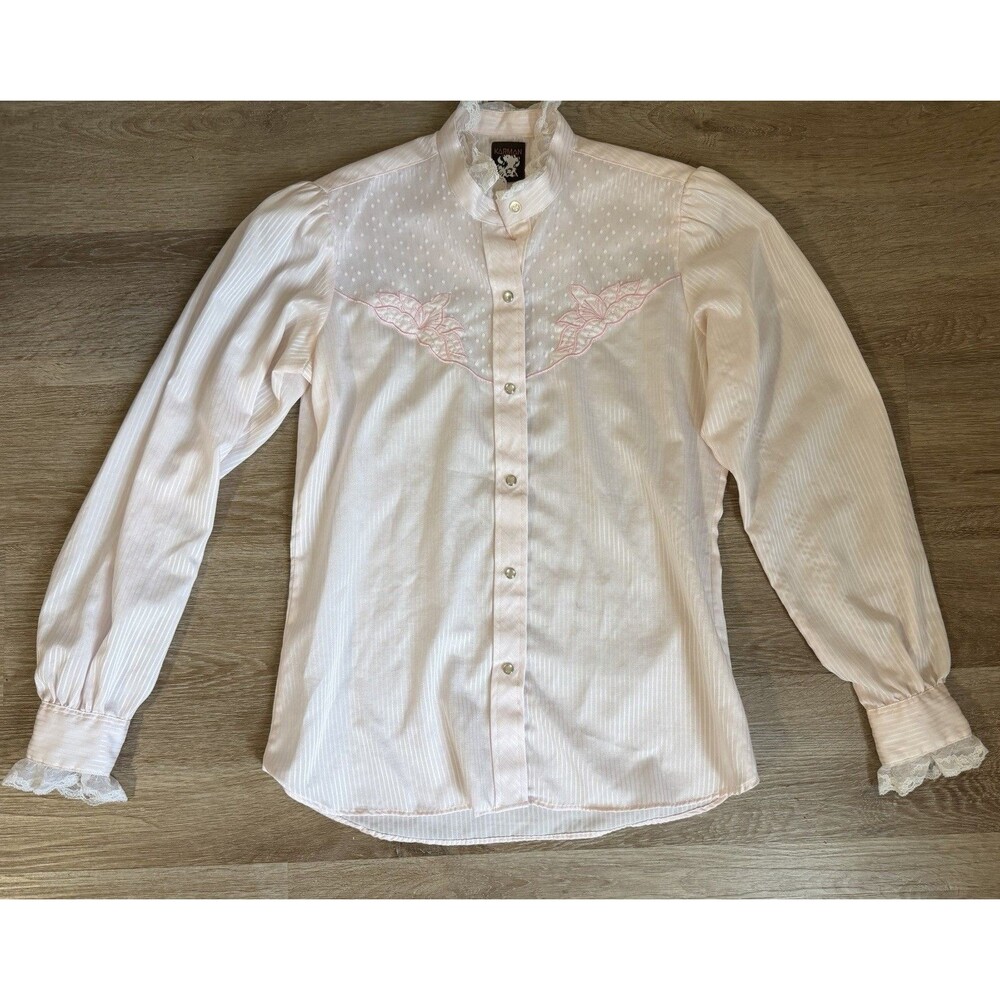 Vintage Karman Western Shirt Women’s Light Baby Pink Pearl Snap Button Down